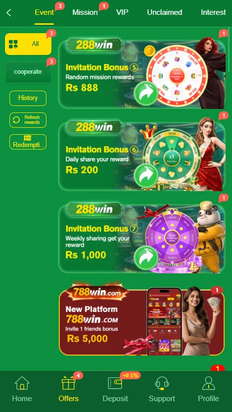 288win game app shwoing rewards and game collbration with other platforms