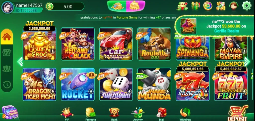 Bet629 Game APK home screen showing dashboard, game categories, and coin balance