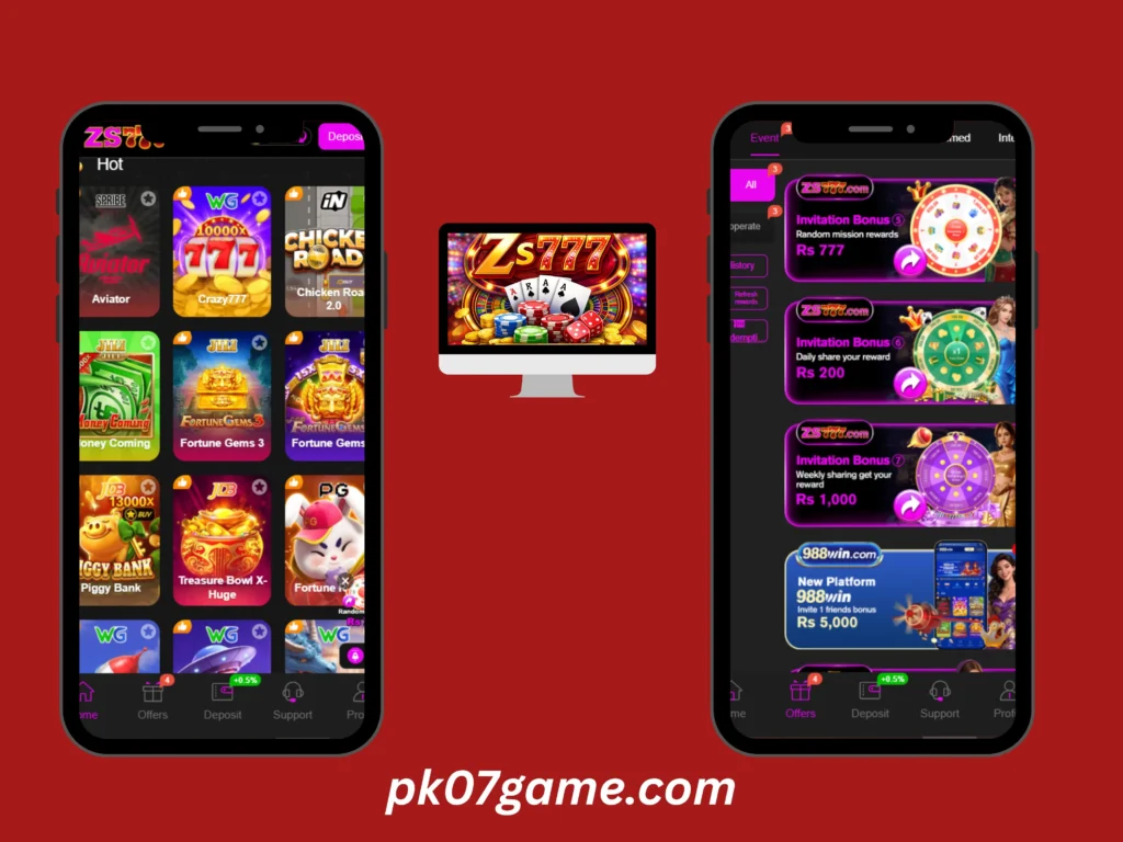 Zs777 game app image showing rewards, and game for users