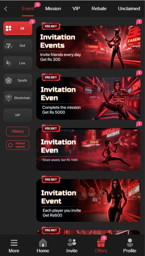 X92 gama apk offers user to earn money through the betting, inviting people and real time cashback