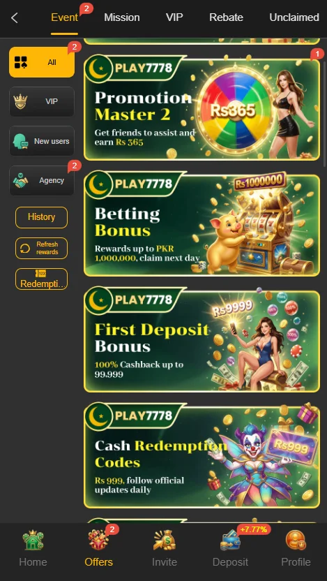 Play7778 game app interface