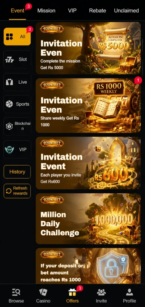92pk game app image showing rewards and bonuses for the players