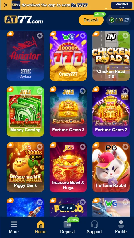 At77 game app image showing popular games