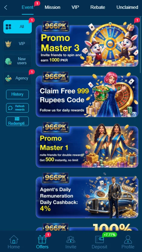 966pk game app image showing rewards and bonuses
