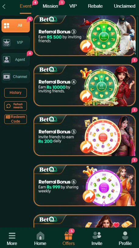 Betqq game app image showing rewards and bonuses for the users