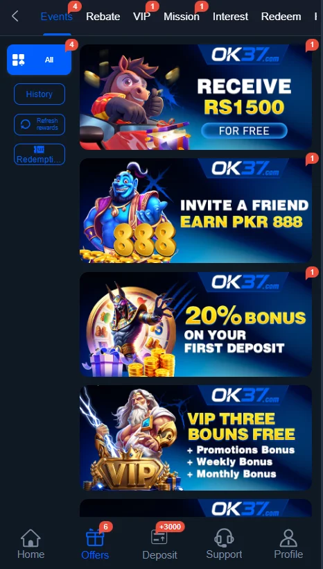 Ok37 game image showing rewards and bonuses 